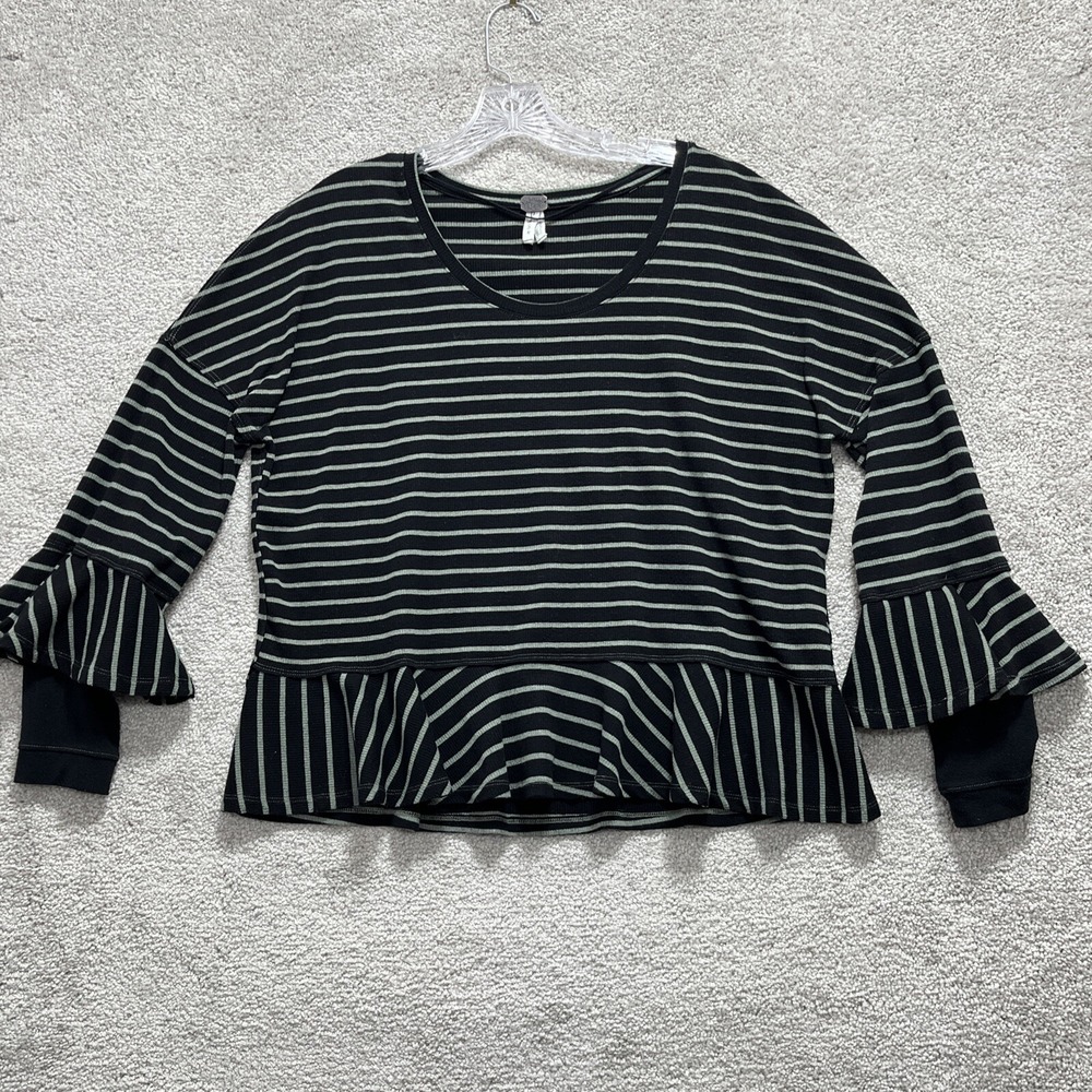 Free People We The Free Top Women's Small Black Striped Sweatshirt Long Sleeve